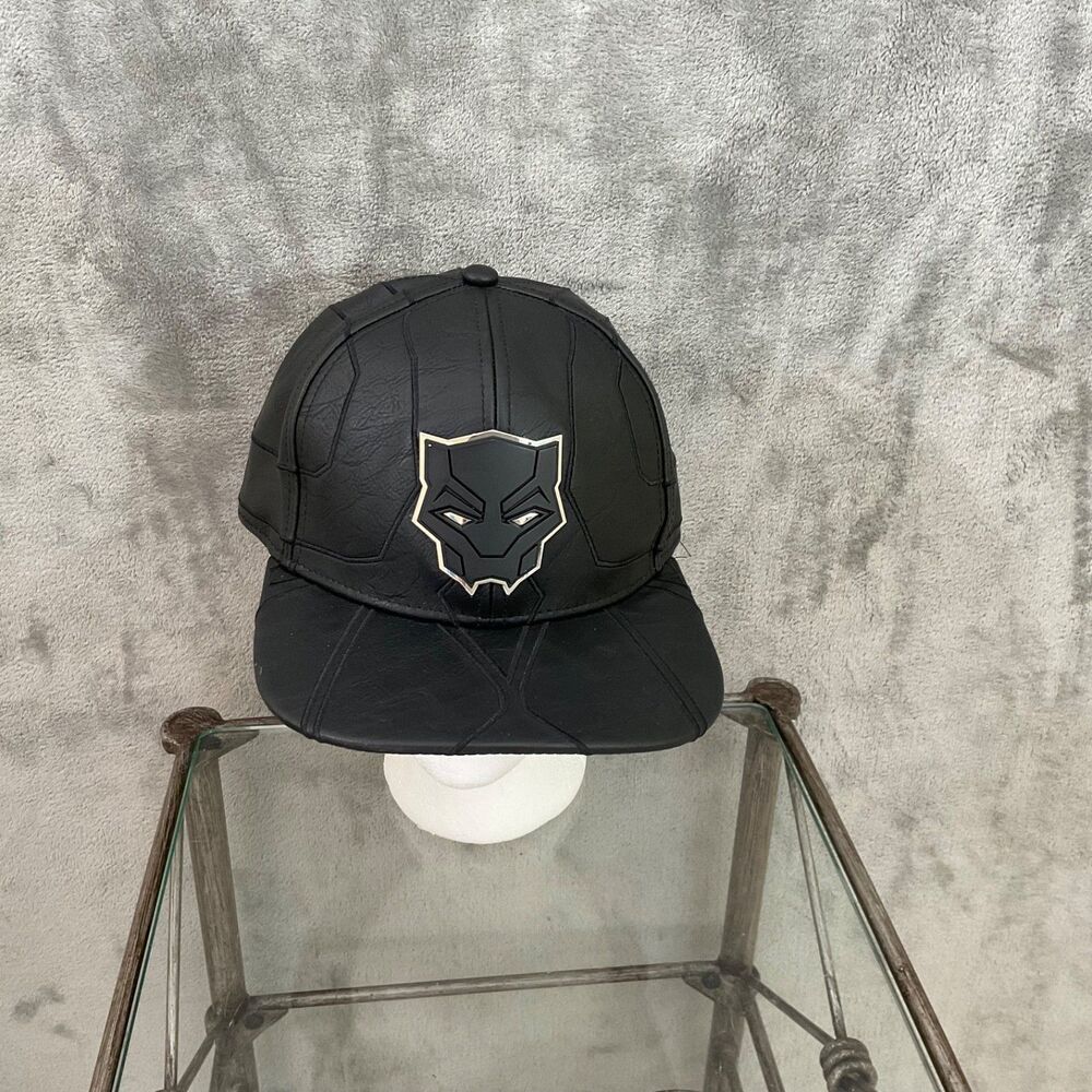 Black Panther Hat Snap Back Adjustable Black Movie Faux Leather Marvel Film Mens